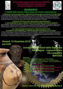 Locandina Seminario su Pitagora a UNIBAS - Matera 15 dicembre 2016