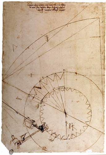 Ingranaggi disegnati da Leonardo da Vinci, Codice Atlantico, tavola 956r,